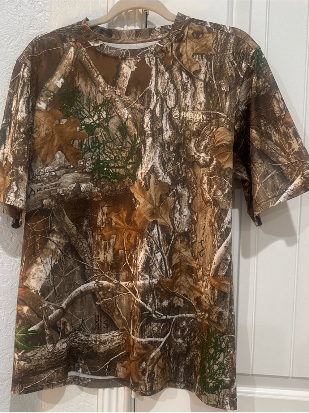 Magellan Outdoors Men’s Realtree-Style Camo Short Sleeve Tee in Brown and Green